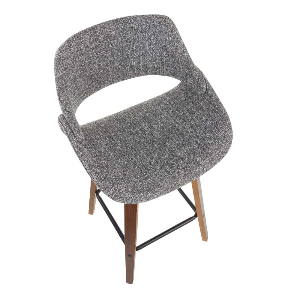 Mid-Century Modern Counter Stool in Walnut and Grey Noise Fabric - Set of 2 K420520