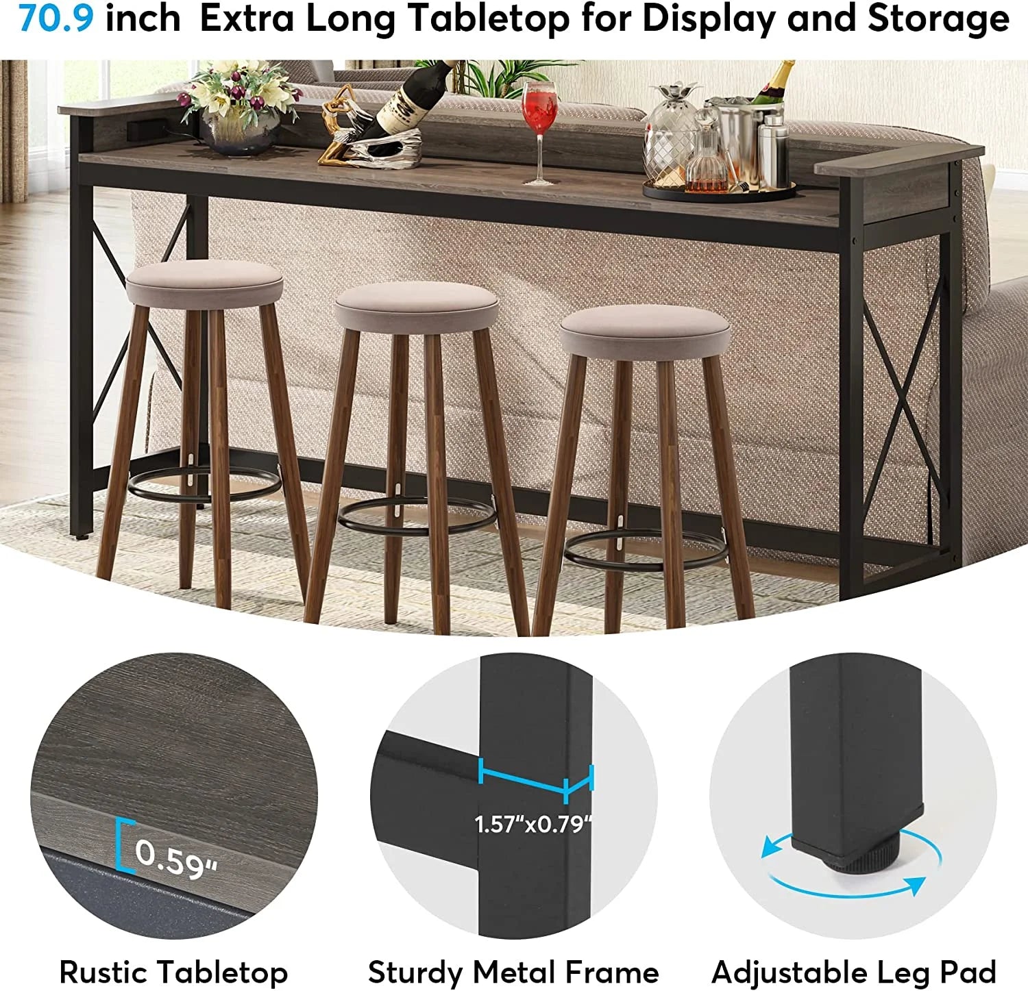 Grey 70.9 inch Console Table with Outlets and USB Ports T26955