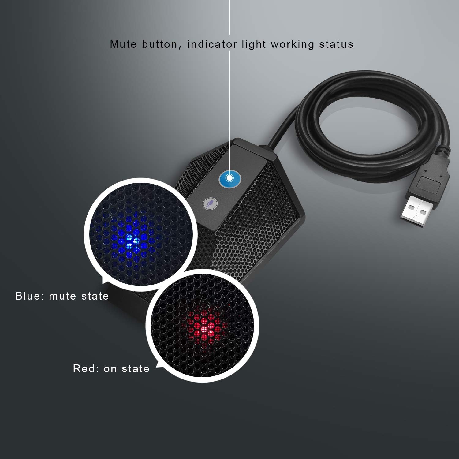 USB Computer Microphone Plug and Play Condenser Mic with Mute Button LED Indicator, Pack of 2 O801
