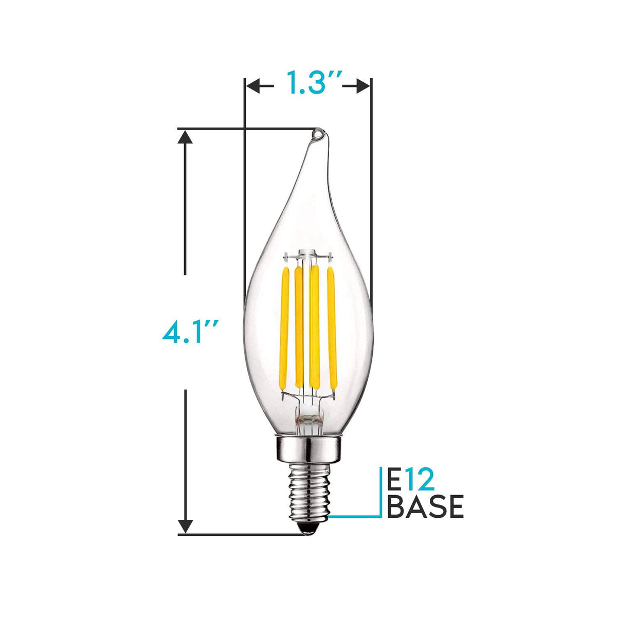 24 Pack Dimmable LED Bulb, 550 Lumens, 3000K Soft White, Flame Tip Clear Glass N89082