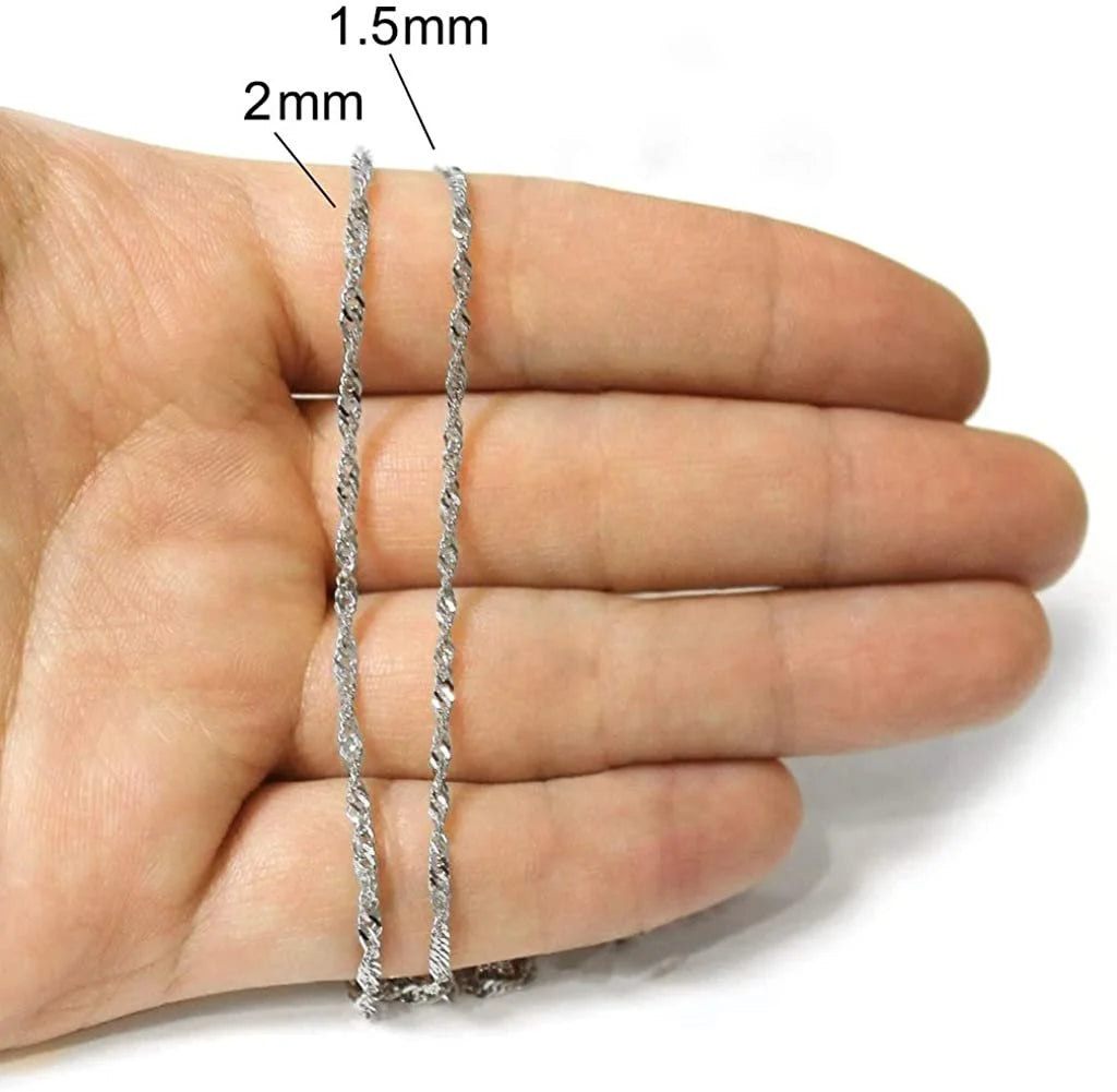 14K White Gold 2mm Singapore Pendant Chain Necklace F1905