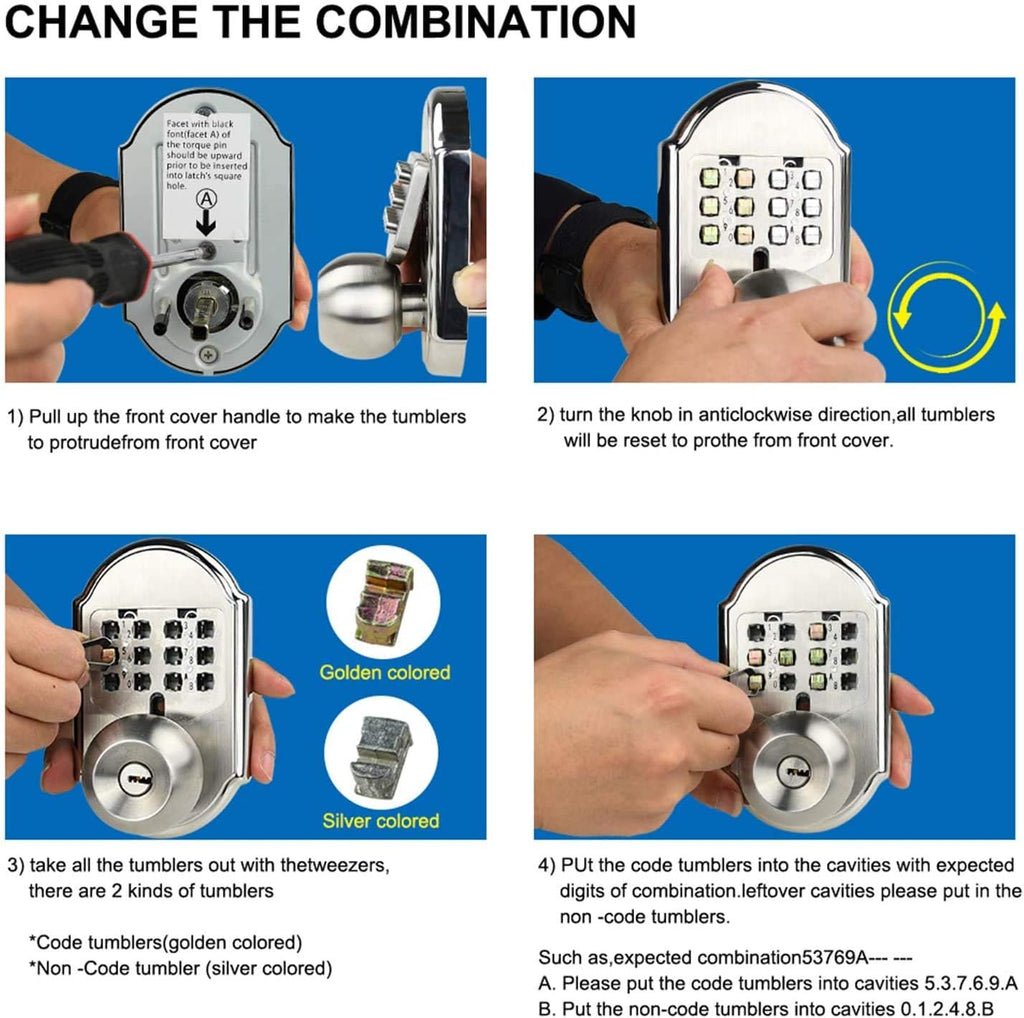 Keyless Entry Deadbolt Stainless Steel Digital Code Keypad Door Knob Weatherproof Pack of 2 T582