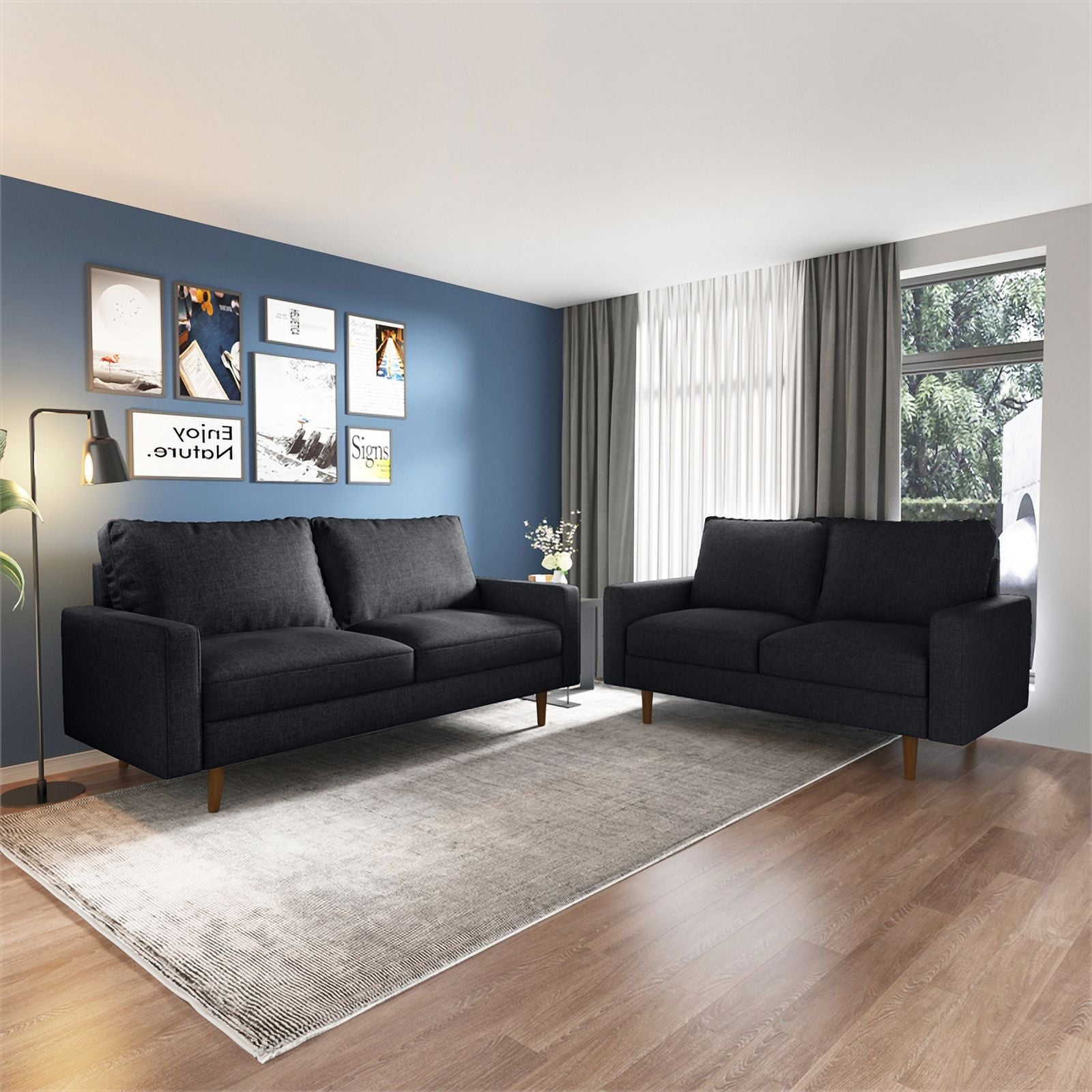 Black Upholstered Fabric Loveseat M688046