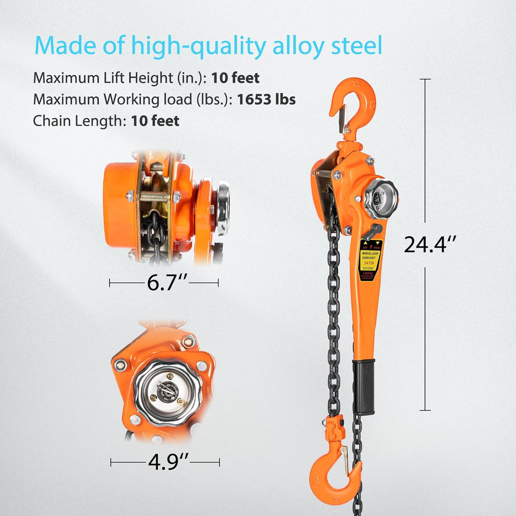 3/4 Ton Capacity 5 Feet Lever Chain Hoist with 2 Hooks Z60687