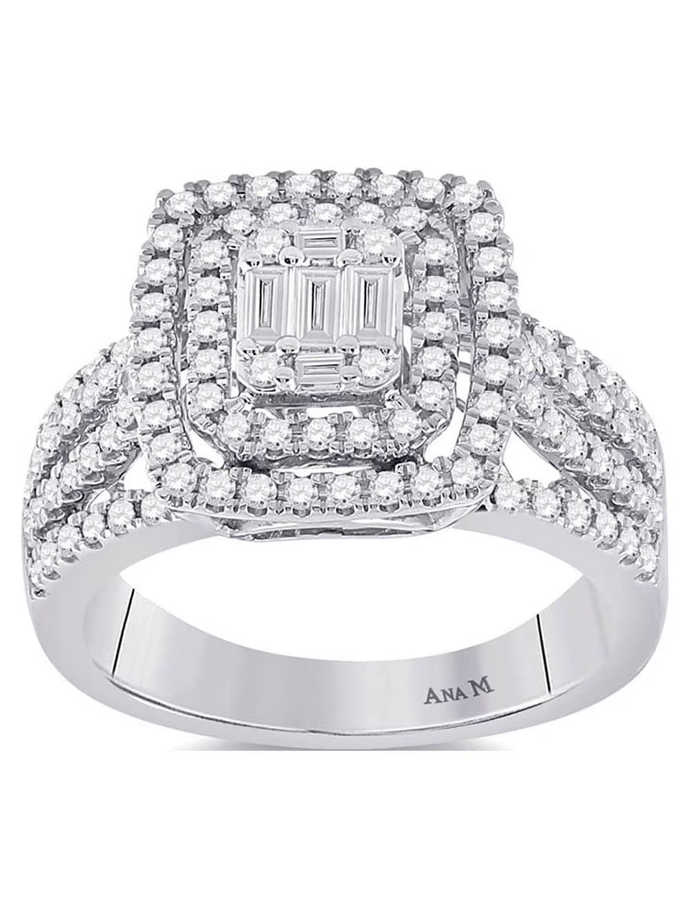 14kt White Gold Baguette Diamond Square Ring 7/8 Cttw E6118
