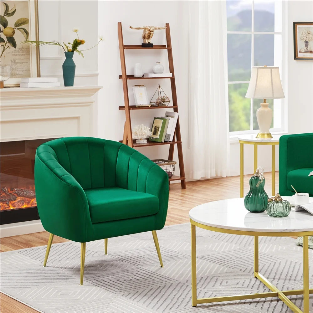 Green Channel Tufted Accent Armchair with Gold Metal Legs W284360