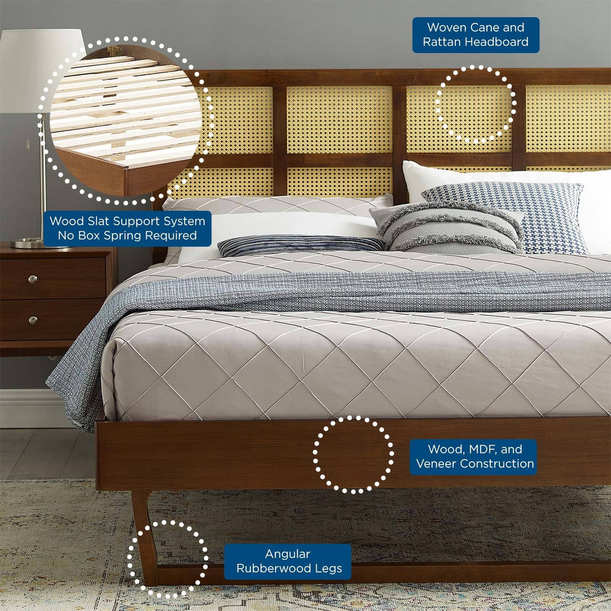Walnut Wood King Platform Bed O89328