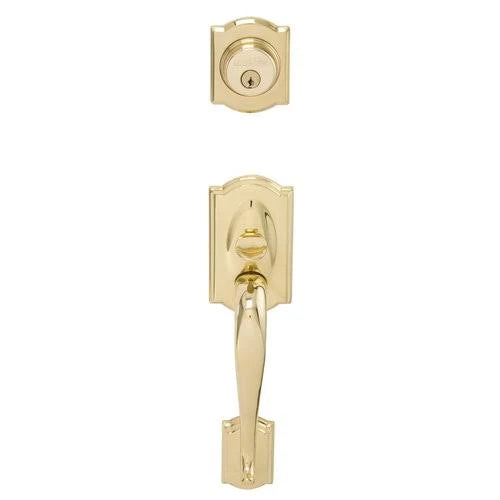 Double Cylinder Handleset with Plymouth Interior Knob - Antique Brass P349665