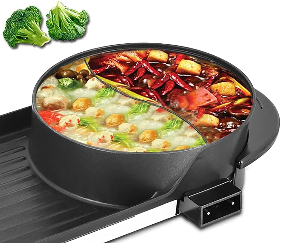 2 in 1 Electric Hot Pot Grill Non-Stick Smokeless Barbecue Pan 1100W V728734