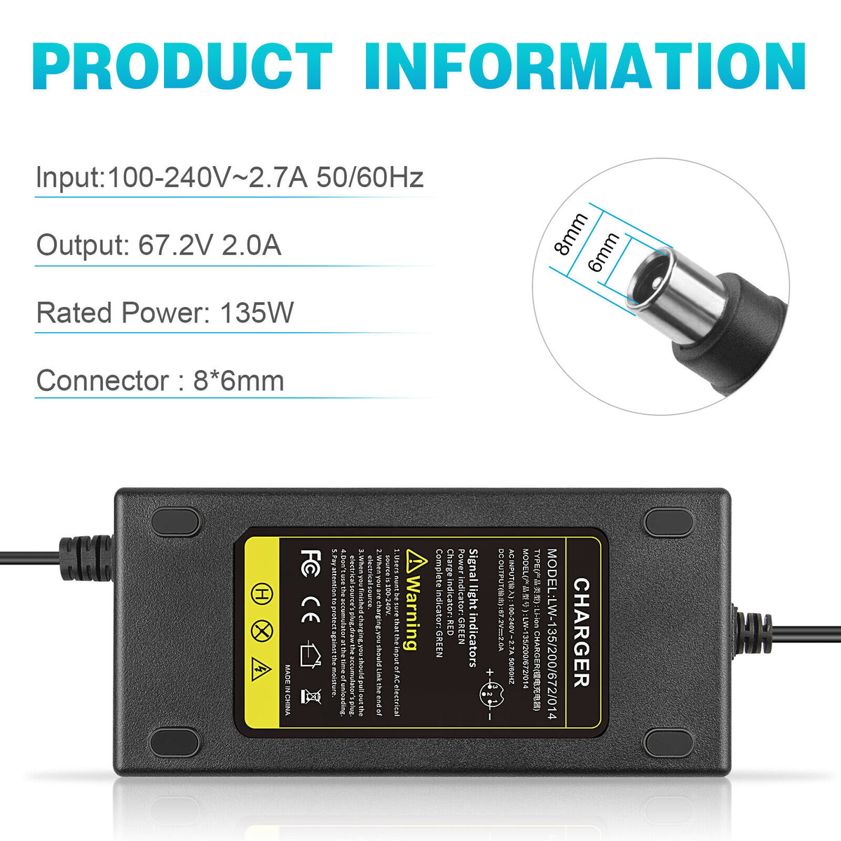 67.2V 2A Li-ion Battery Charger for 48V E-bike Scooter Battery H420328