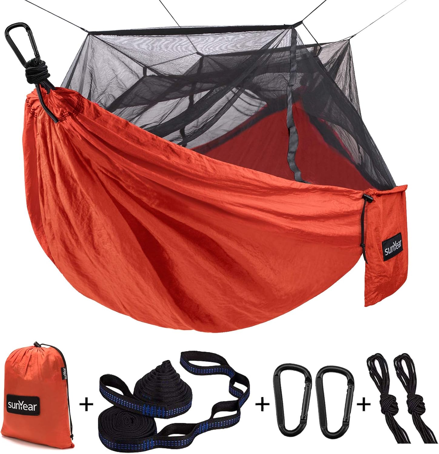 Portable Double Hammock with Net, 2 Person Hammock Tent with Straps J947