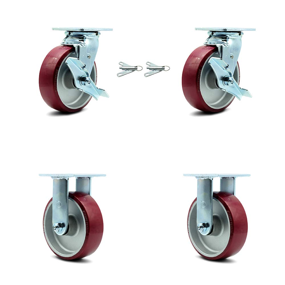 Swivel Top Plate Caster with 8 x 2 Maroon Wheel and Top Lock Brake, Pack of 2 G73977
