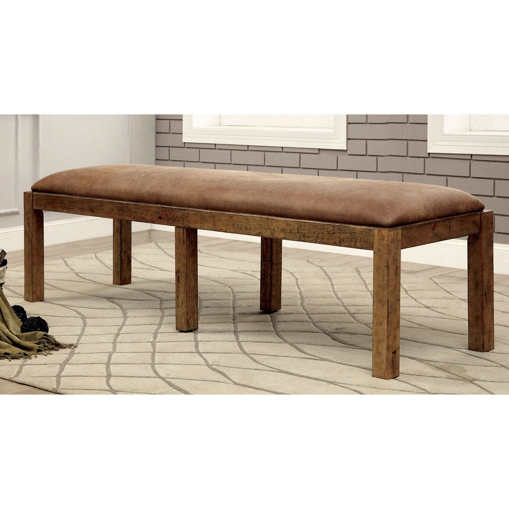 Rustic Wood Brown Faux Leather Dining Bench L644388