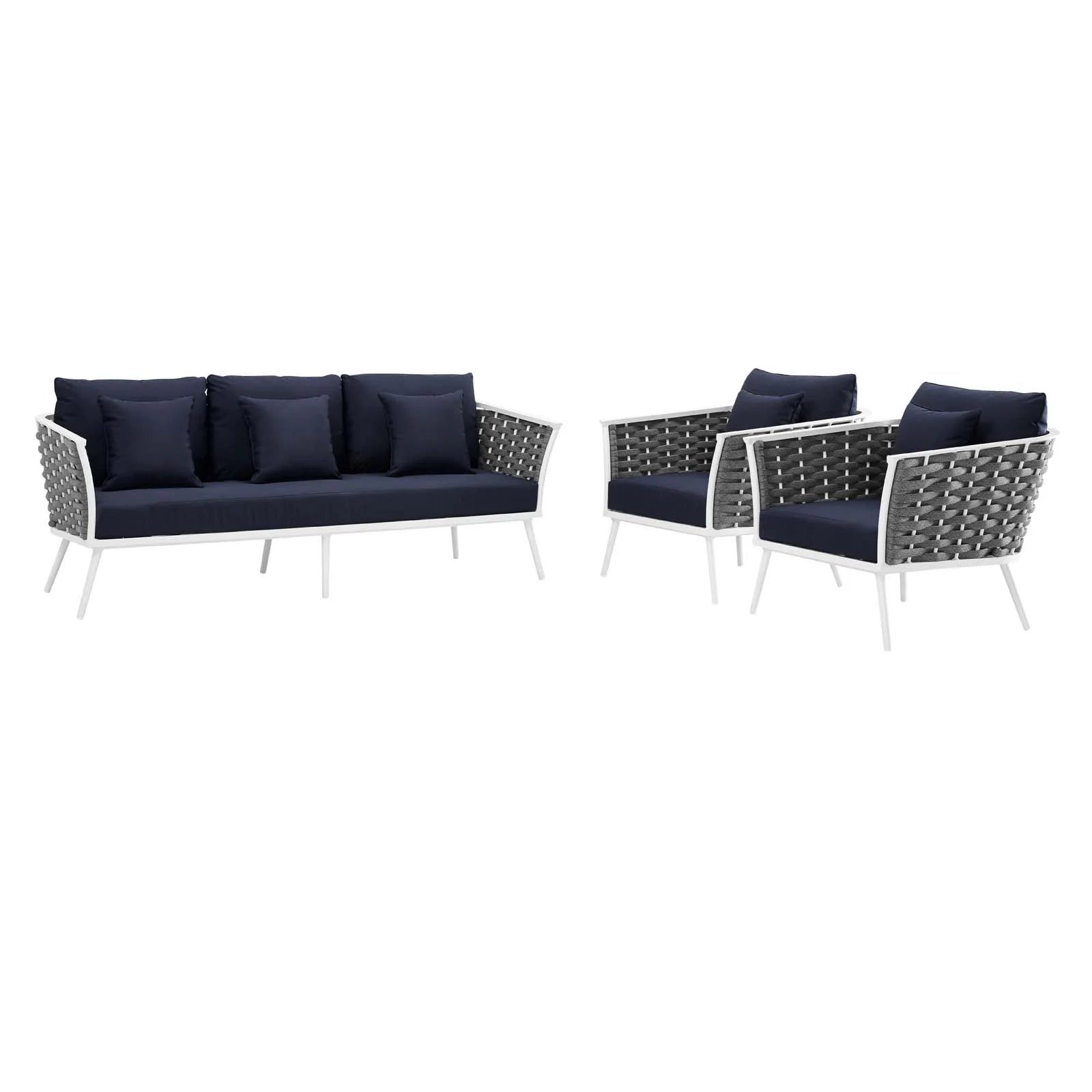 White Navy 3 Piece Outdoor Aluminum Sectional Sofa Set A353