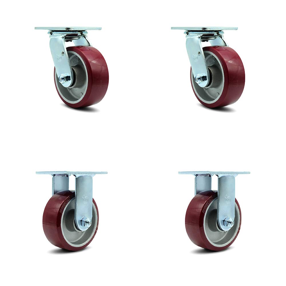 Swivel Top Plate Caster with 8 x 2 Maroon Wheel and Top Lock Brake, Pack of 2 G73977