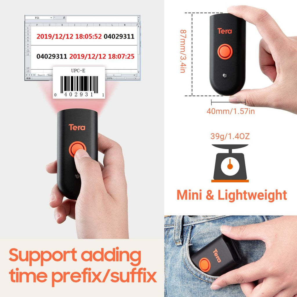 Wireless Barcode Scanner, Waterproof Shockproof Mini Pocket 2D Scanner, Bluetooth 5.0 & USB Wired & 2.4G Bar Code Reader K1749