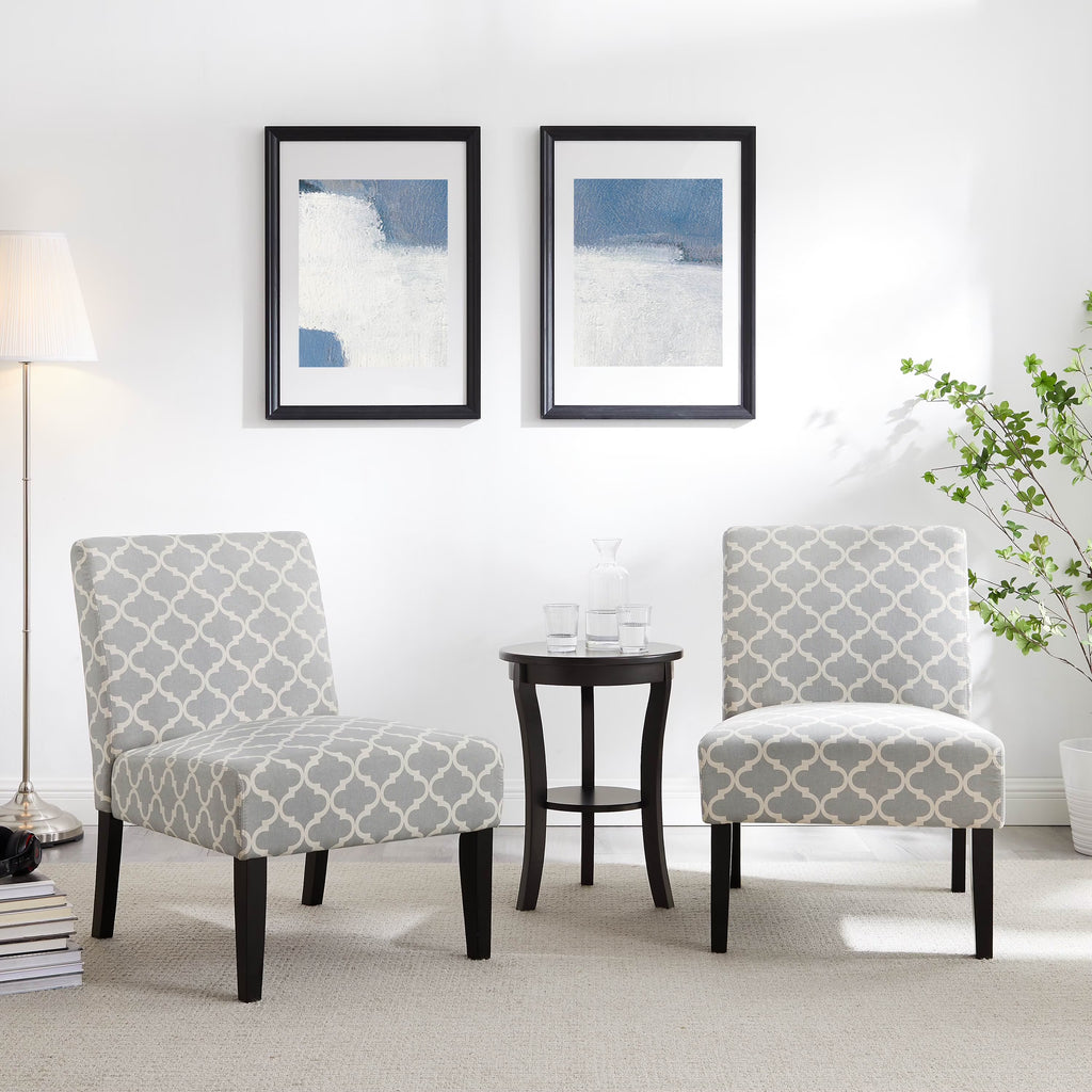3pc Set Gray Fabric Upholstered Side Table and 2 Chairs O32600