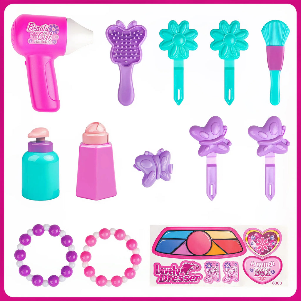 Pink 19 PCS Kids Makeup Vanity Set with Mirror & Music O86756