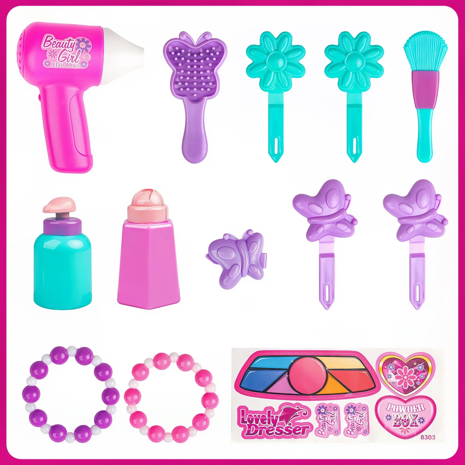 Pink 19 PCS Kids Makeup Vanity Set with Mirror & Music O86756