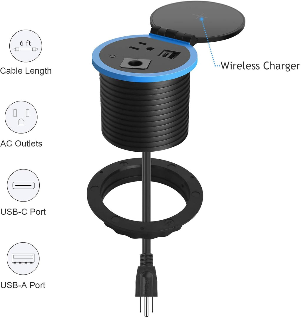 Desktop Power Grommet with Wireless Charger, USB C, Pack of 2 F9047