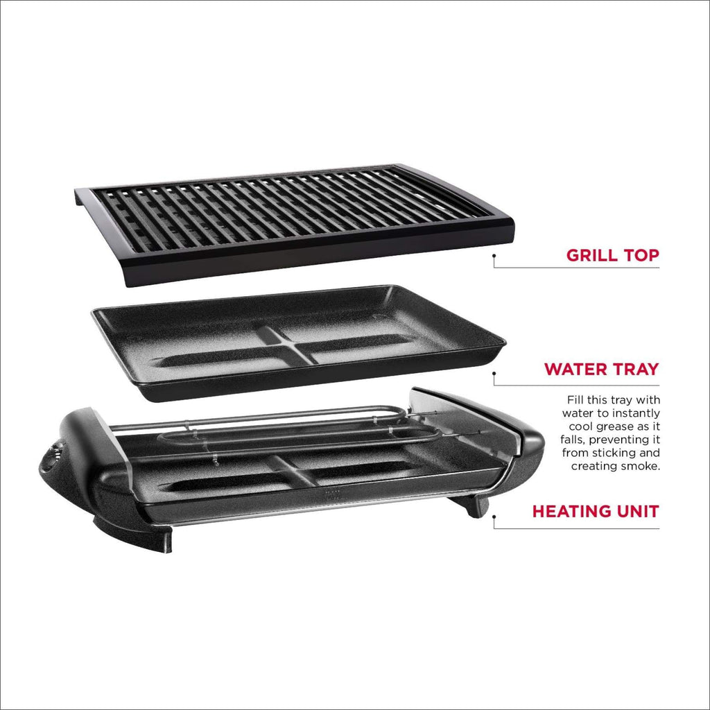 Black Electric Smokeless Indoor Grill with Non-Stick Cooking Surface S1879