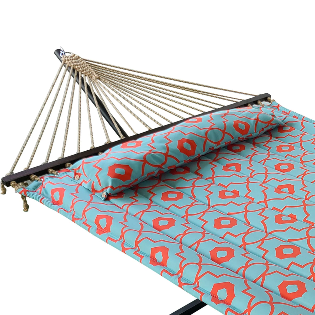 Coral and Spa Blue Quilted 2 Person Hammock K166677