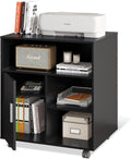 Black Rolling Wood Mobile Printer Stand with Adjustable Shelf Z624