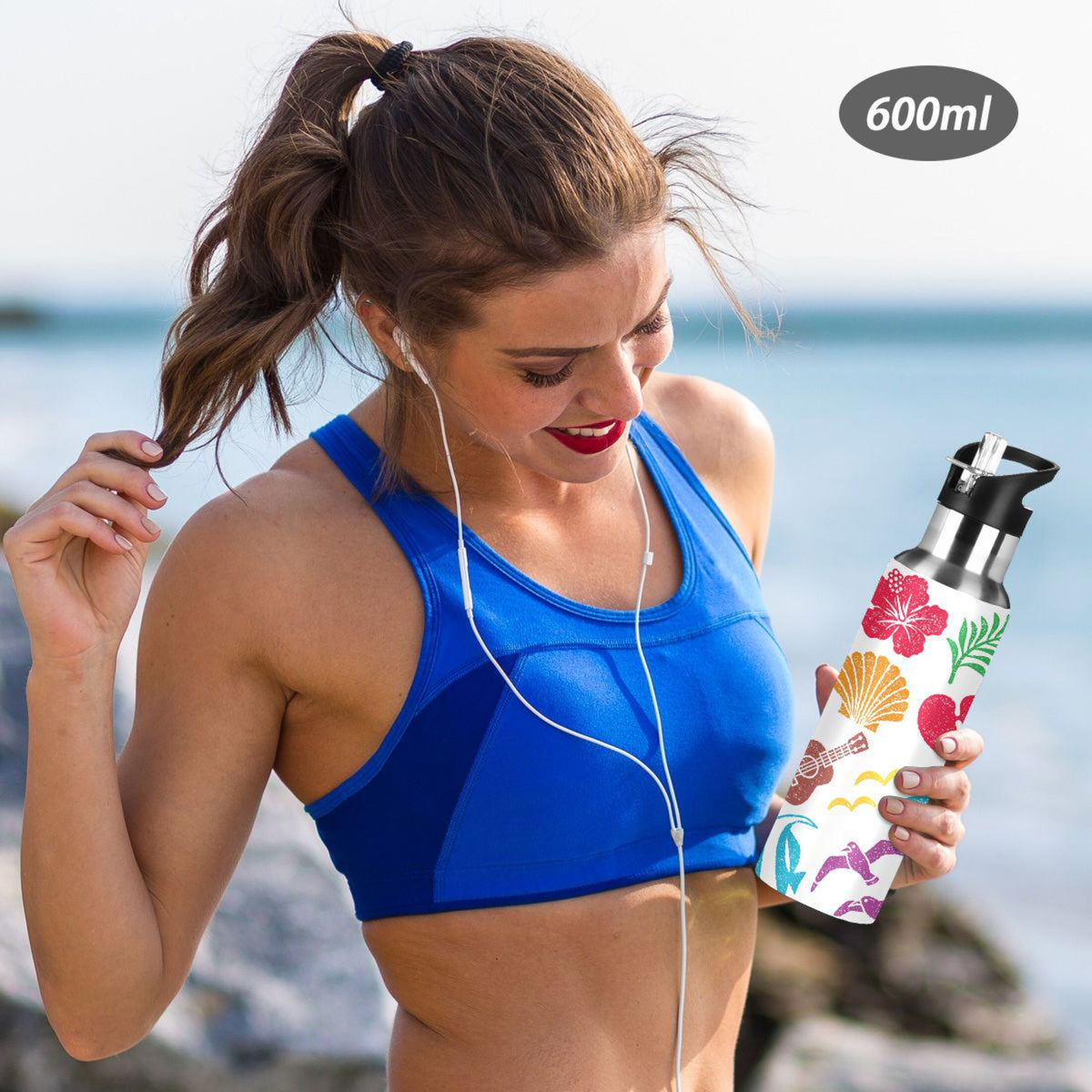 Stainless Steel Insulated Vacuum Flask Water Bottle with Straw Lid O190