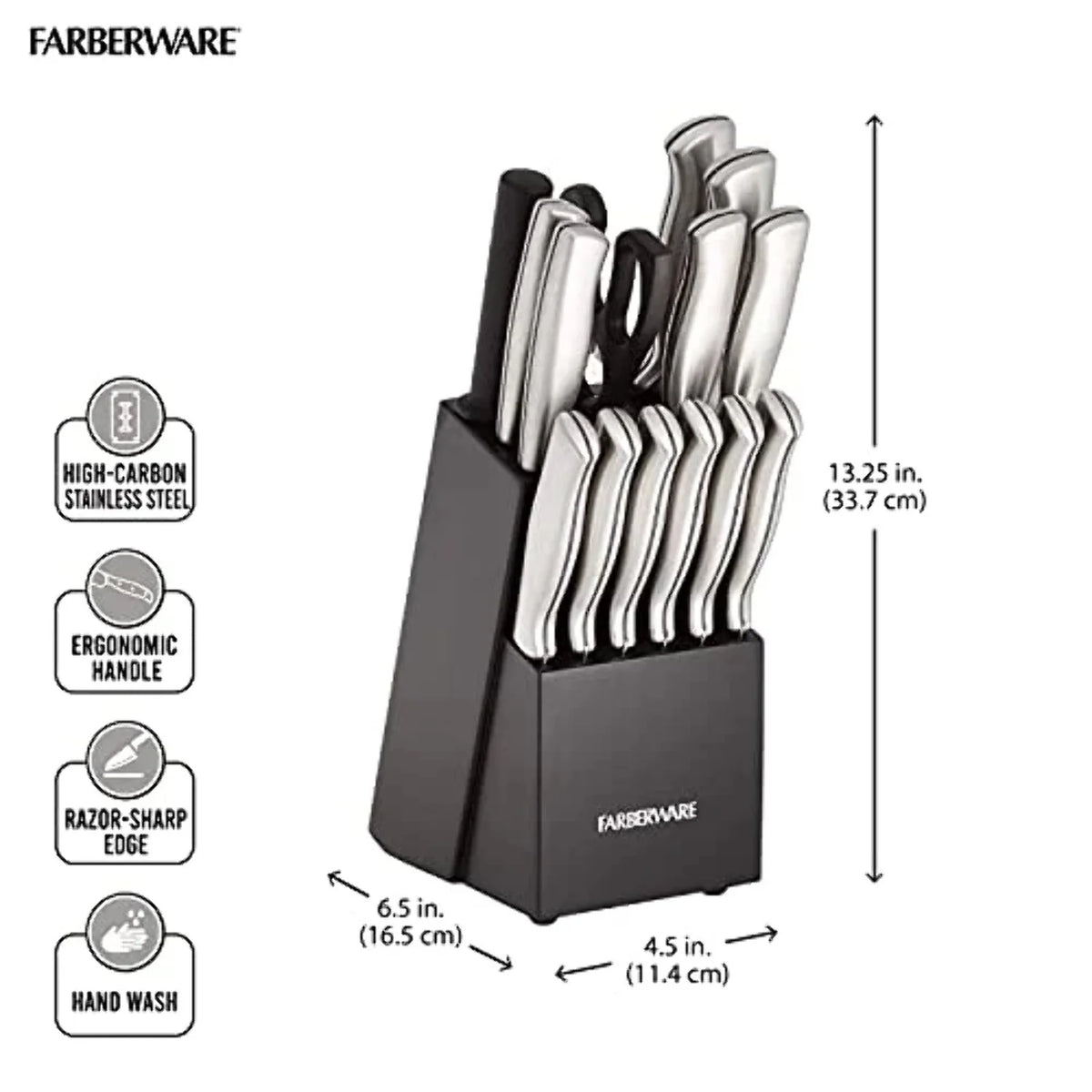 15 Pc Stamped Stainless Steel Knife Block Set W2321