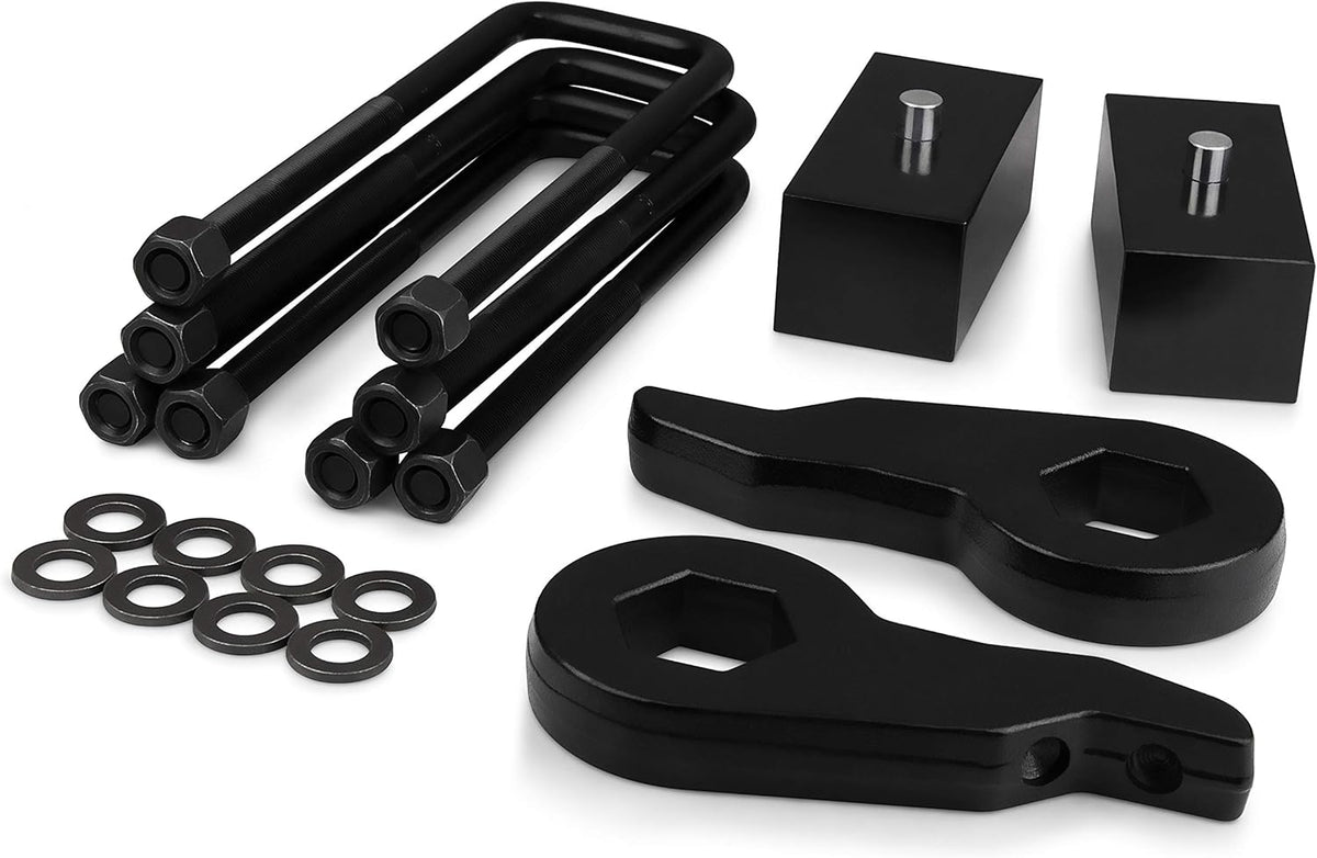 3" Front 2" Rear Full Leveling Lift Kit Adjustable Torsion Keys + Rear Blocks + U-bolts Fits 1988-1999 Chevy GMC K1500, 1999-2007 Silverado Sierra 1500 4WD V3727