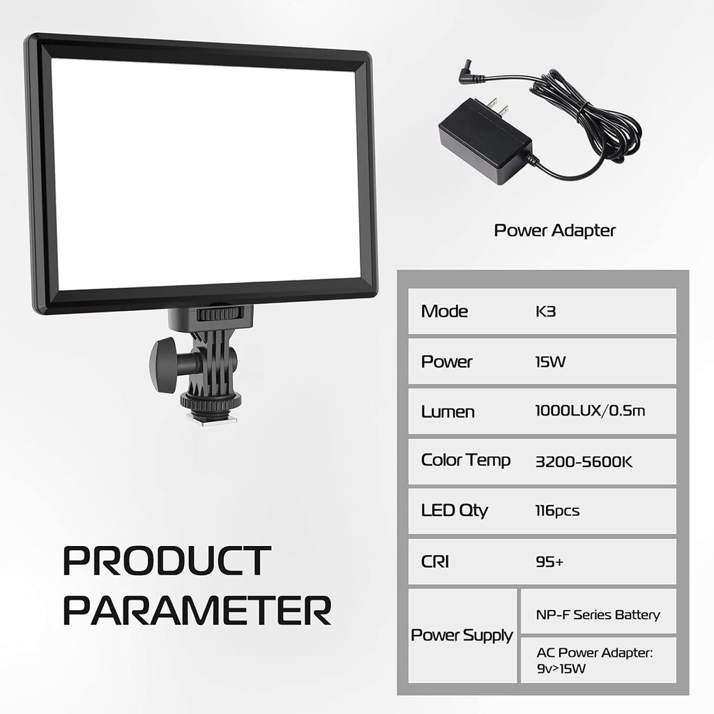 LED Panel Light with LCD Display, Dimmable Bi-Color 3200-5600K CRI95+ G39554