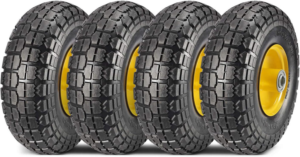 4 Pack 10 Inch Solid Rubber Tyre Wheels with Yellow Steel Hub Q167917