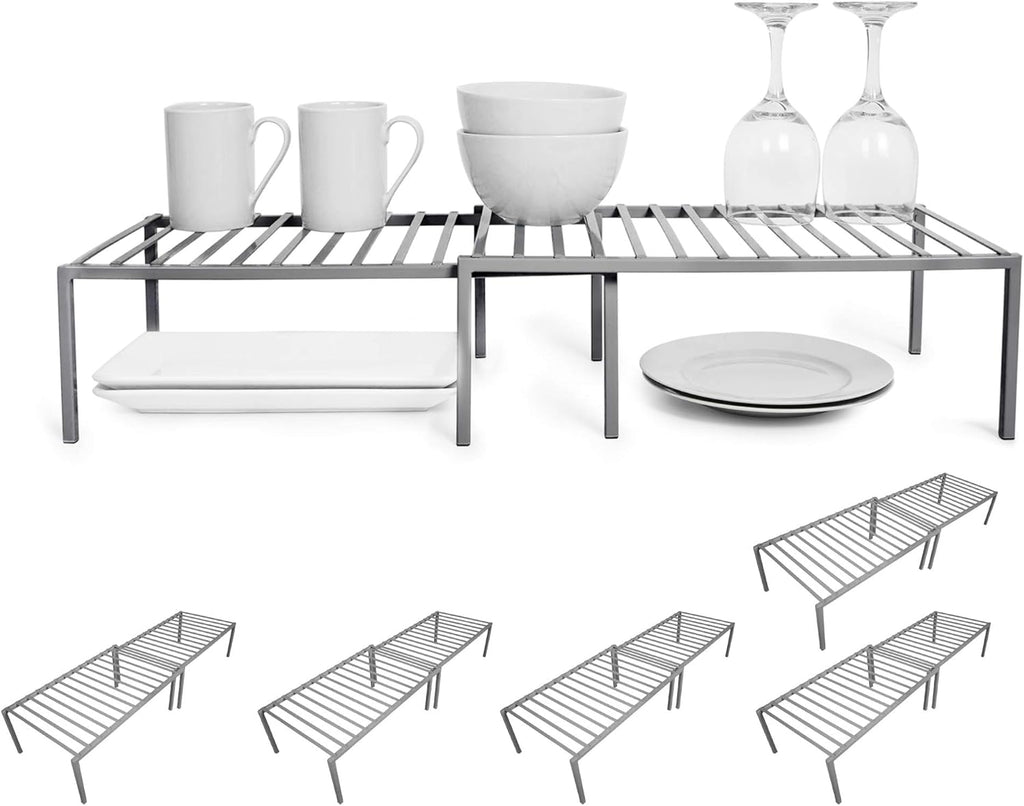 Charcoal Gray Steel Metal Cabinet Storage Shelf, Set of 6, Expandable 16-32 x 10 Inch I6470