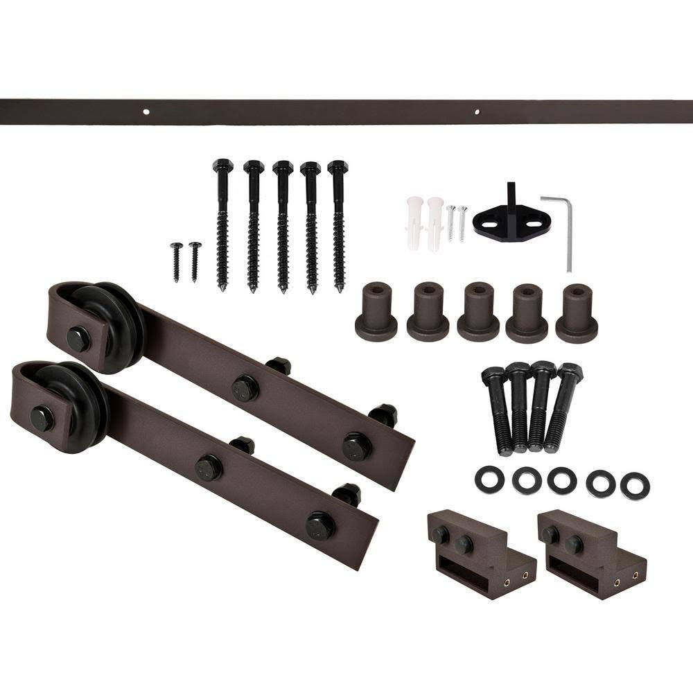 Red Walnut Stained Solid Pine Wood Interior Sliding Barn Door with Hardware Kit H90836