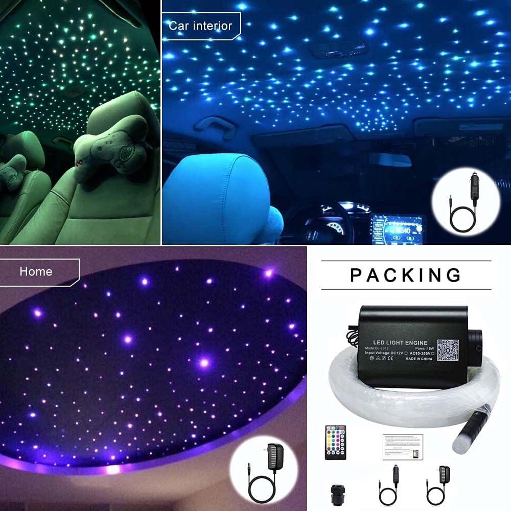 Bluetooth Car Use 16W RGBW Fiber Optic Light Star Ceiling Kits Music Mode 300pcs 0.03in 6.5ft Fiber Strands Remote/APP Control Headliner Light Decoration Y74958
