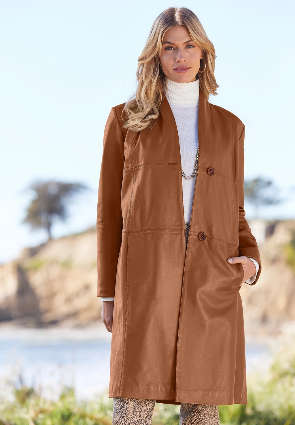 Leather Swing Coat Jacket Y521