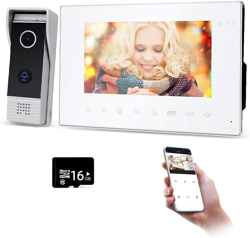 Video Door Phone 7 inch 4 Wired 720P System WiFi Outdoor Camera with 16G TFT Card IR Night Vision Motion Detection Dual-Way X869