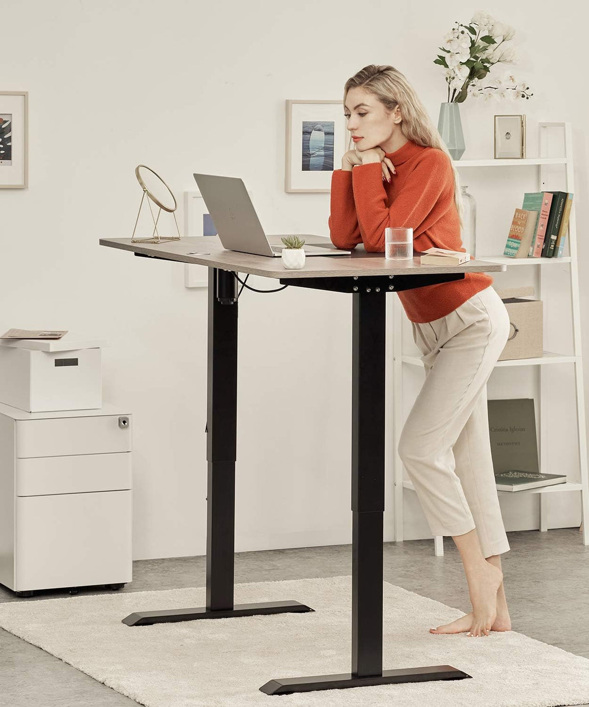 Mobile Laptop Desk Height Adjustable Rolling Cart with Lockable Wheels Beige S898240