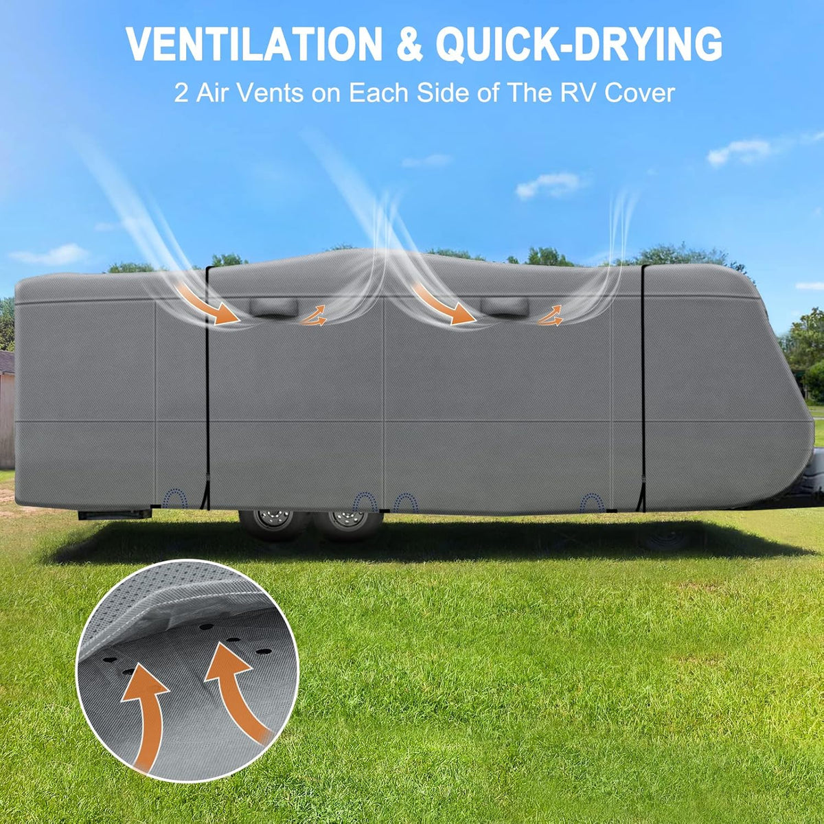 Heavy Duty 6 Layers Travel Trailer RV Cover Anti-UV Camper Cover for 31'7" - 34' Motorhome Breathable Rip-Stop with 2Pcs Extra Straps & Gutter Spout Covers R84082