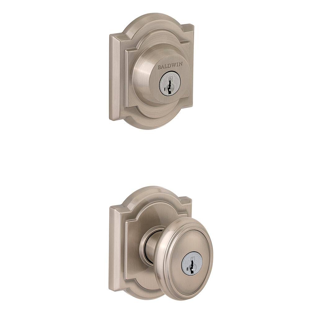 Satin Nickel Exterior Entry Knob and Single Cylinder Deadbolt Combo Pack O808