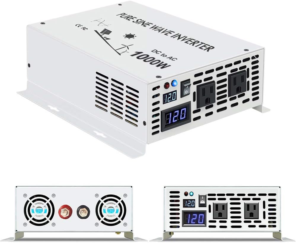1000 Watt 12V Pure Sine Wave Power Inverter Dual 120V AC Outlets U529116