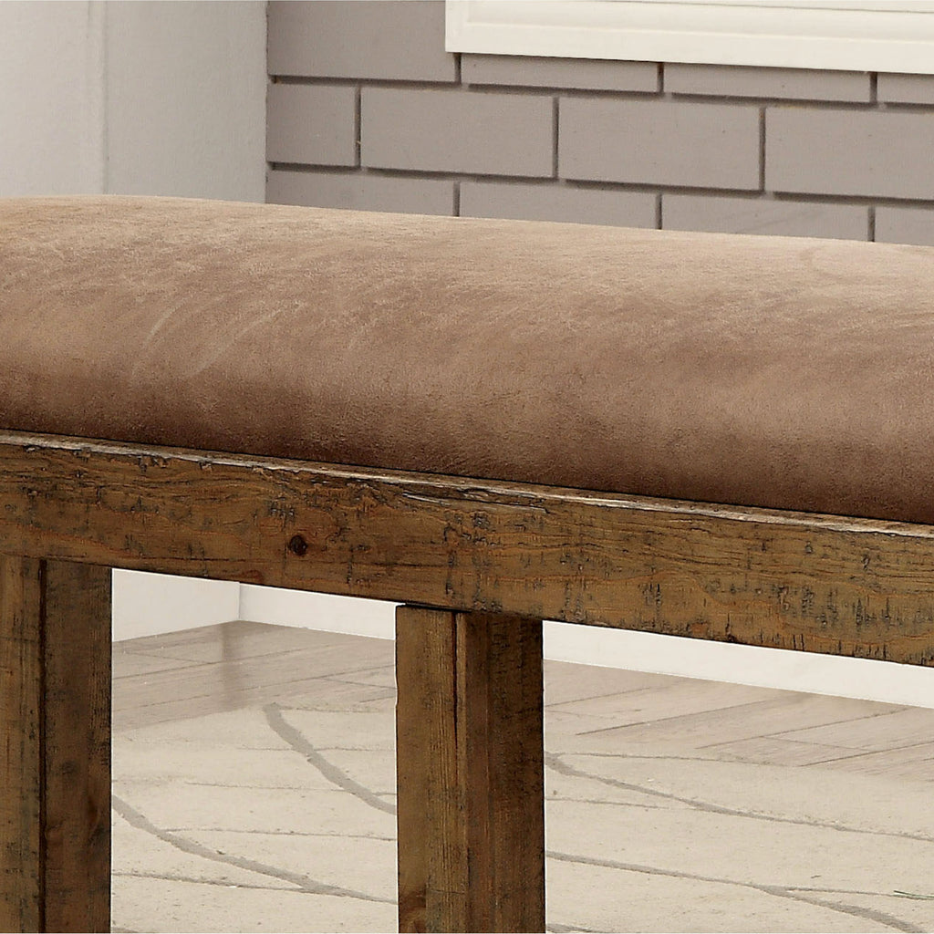 Rustic Wood Brown Faux Leather Dining Bench L644388