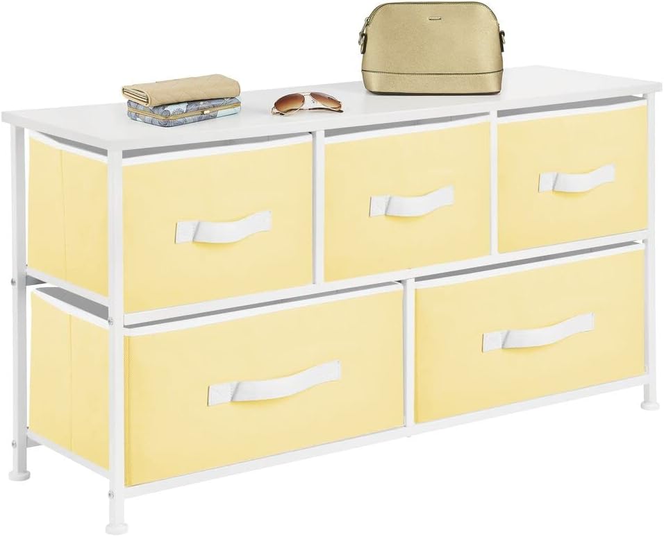 5 Removable Fabric Drawers Light Yellow White Storage Dresser E108