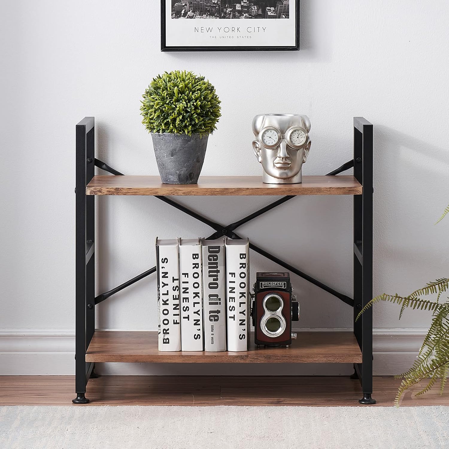 Industrial 5 Tier Wood Bookshelf with Metal Frame R3978