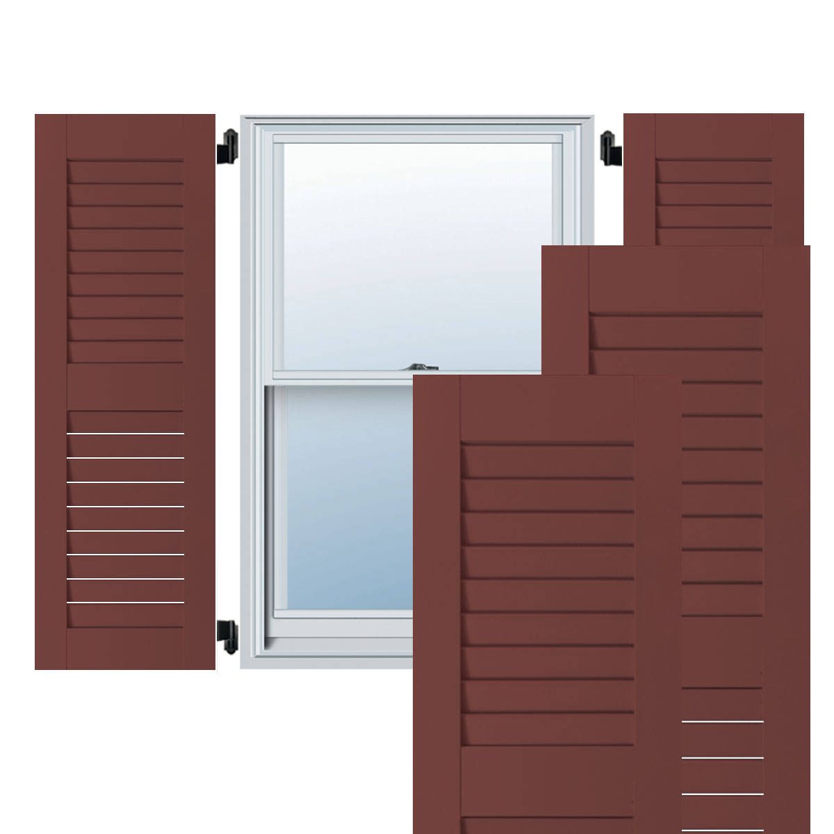 Cottage Red Exterior Real Wood Pine Open Louvered Shutters (Per Pair) V6043