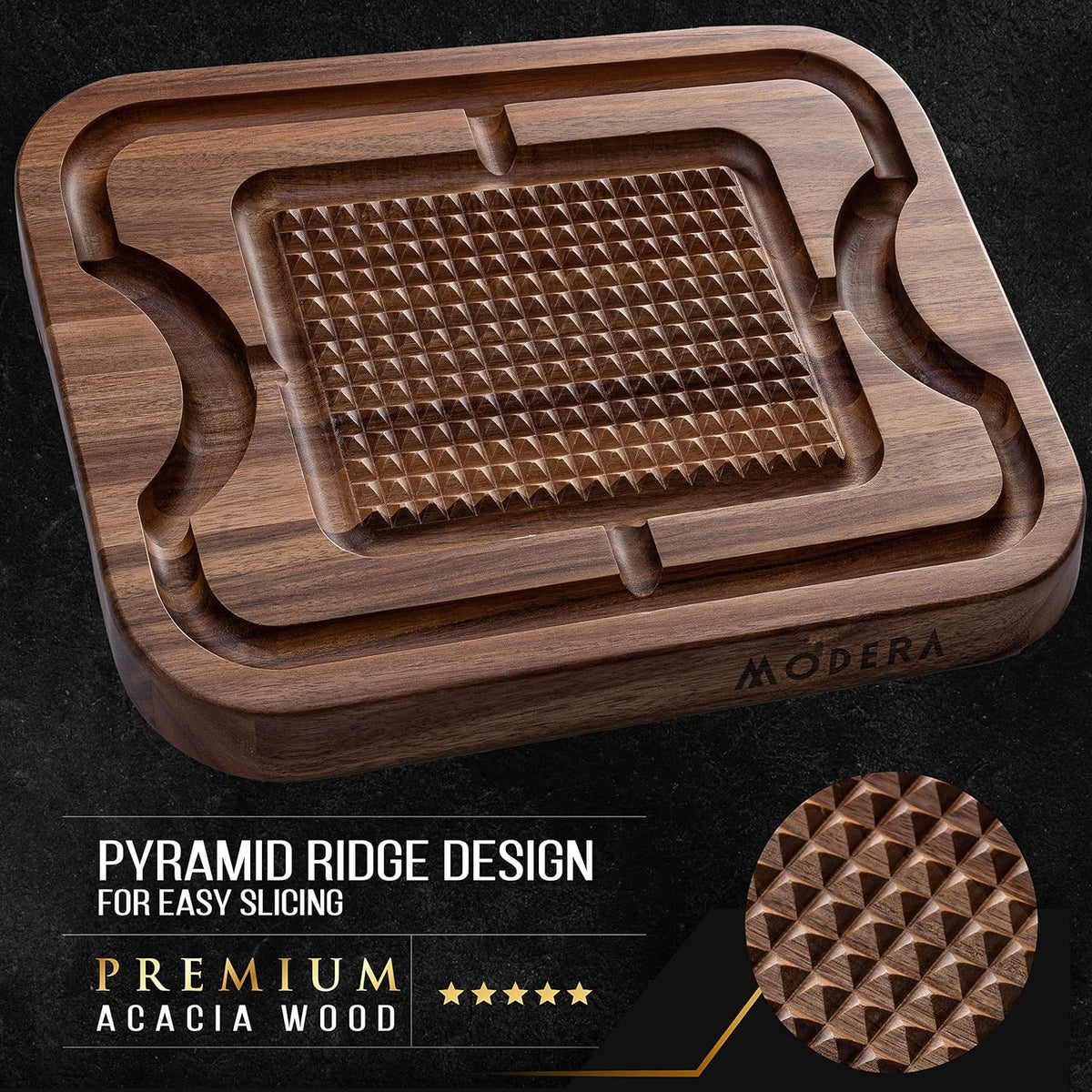 Acacia Wood Cutting Board with Deep Juice Grooves O607883