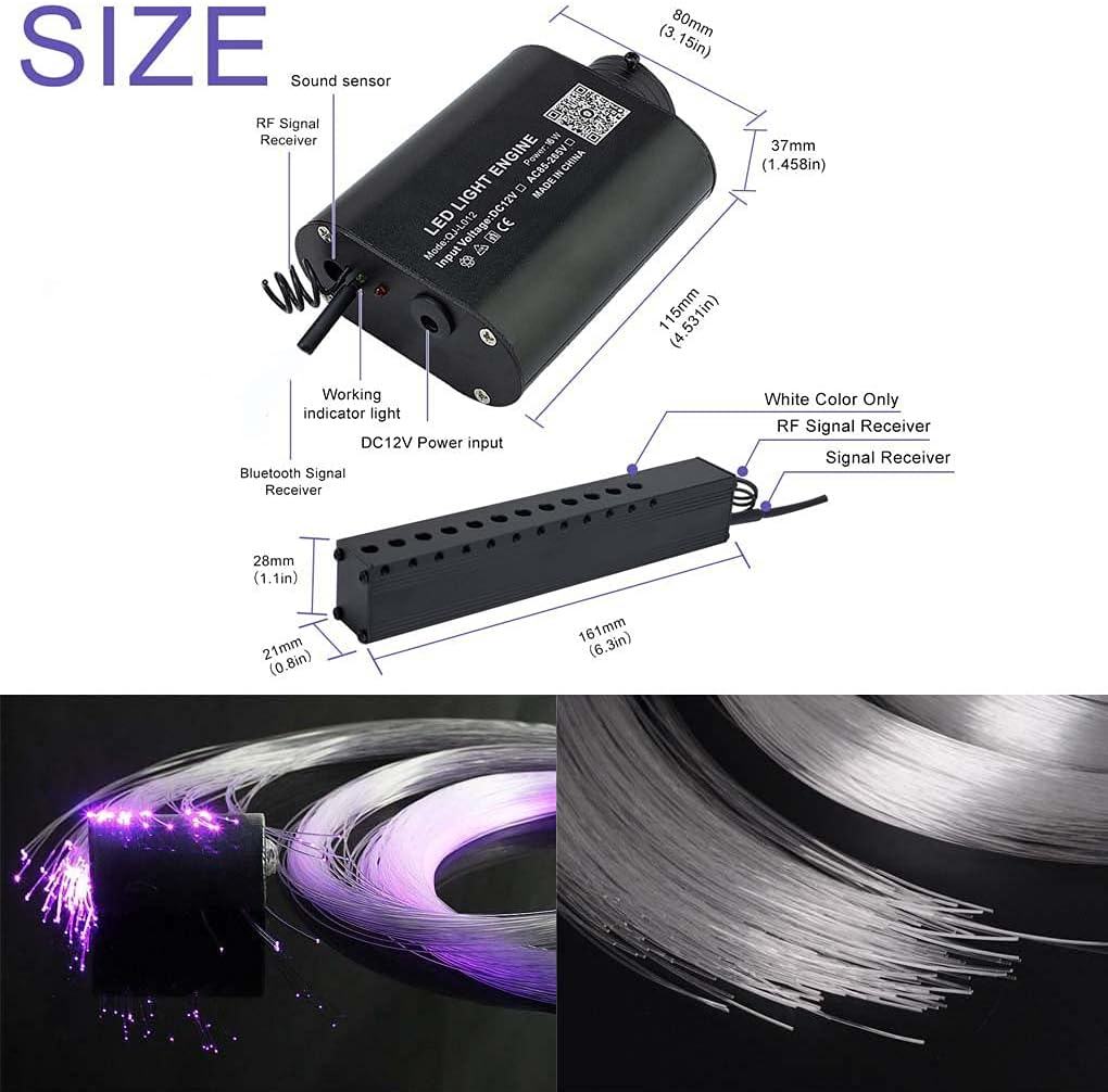 Bluetooth Car Use 16W RGBW Fiber Optic Light Star Ceiling Kits Music Mode 300pcs 0.03in 6.5ft Fiber Strands Remote/APP Control Headliner Light Decoration Y74958