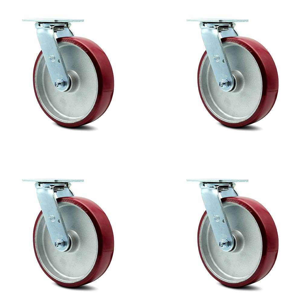 Swivel Top Plate Caster with 8 x 2 Maroon Wheel and Top Lock Brake, Pack of 2 G73977