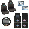4 PC Carpet Floor Mats with 2 Chrome License Plate and 2 Seat Covers Plus Wheel Cover F963692