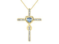 Yellow Gold Plated Silver Cross Necklace with Blue Topaz and Genuine Diamonds B18637